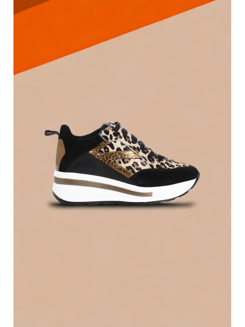 Tenis de Cuero Estampado de Leopardo Cafènoir