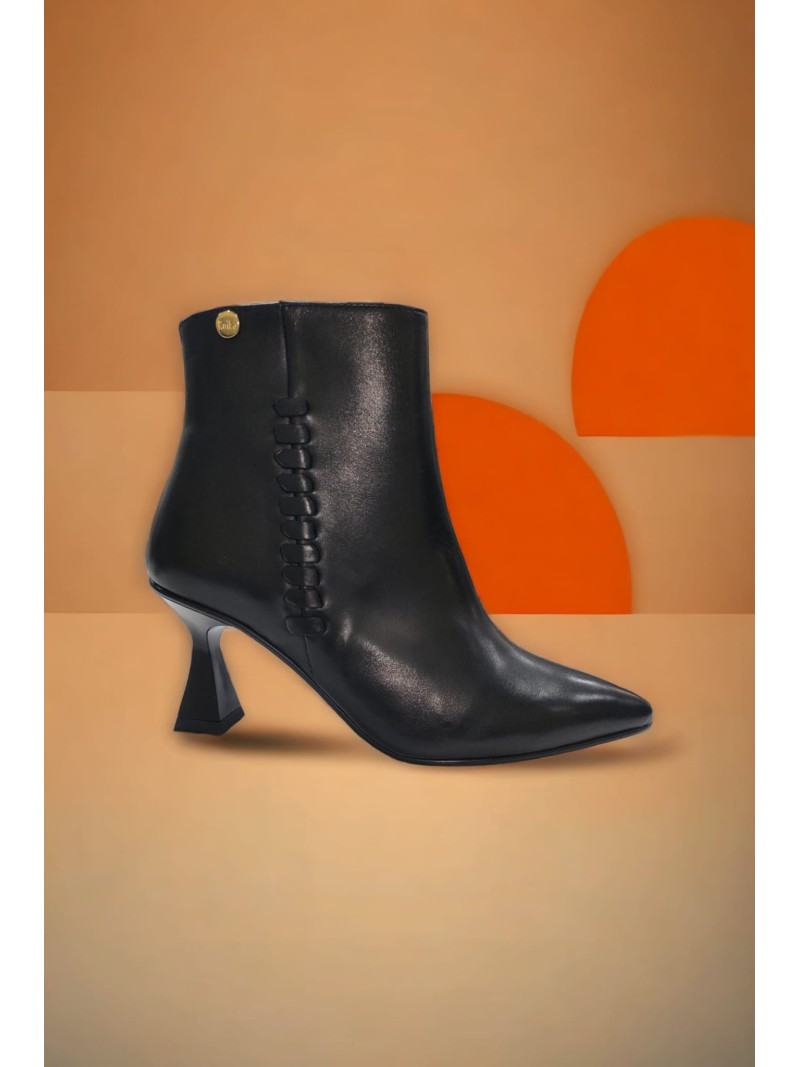 Ruika Black Leather High Heel Ankle Boot