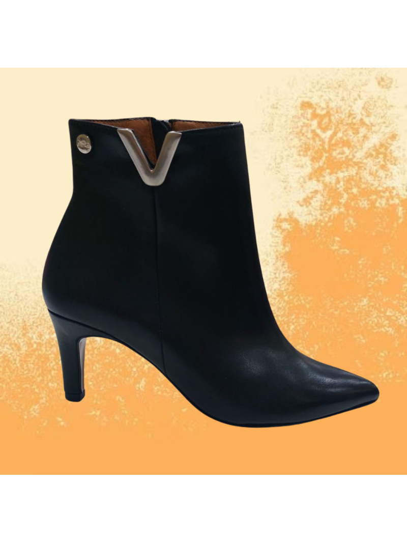 Black Leather Heeled Ankle Boot by Ruika