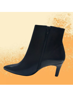 Black Leather Heeled Ankle Boot by Ruika